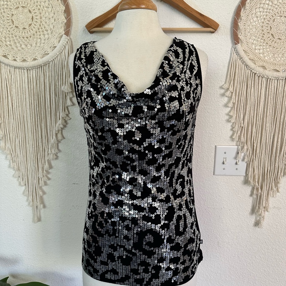 Michael Michael Kors Black and Silver Sequin Blouse medium